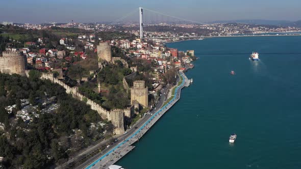 Istanbul Bebek Bosphorus Bridge Rumeli Fortress Aerial View alt