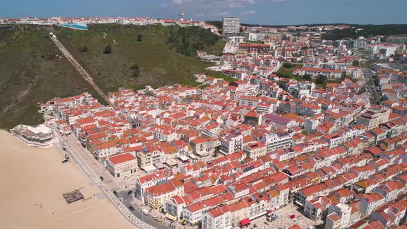 Flight over Red Tiled Roofs City of Nazare
