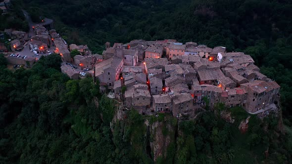 Aerial view of Calcata Vecchia village in the province of Viterbo, Italy