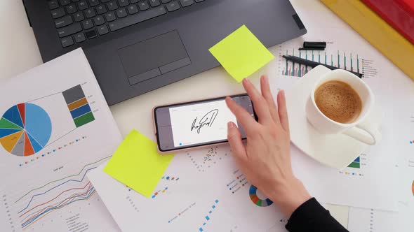 Business woman sign documents in digital alt
