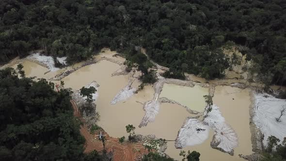 Deforested Area of Amazon Rainforest, Illegal Mining in Brazil, Aerial alt