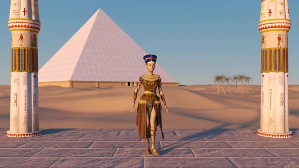 Queen Nefertiti in Front of the Great Pyramid 