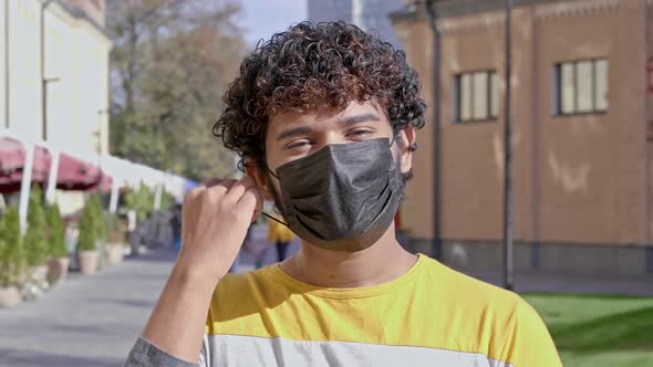 Man wearing protective face mask.