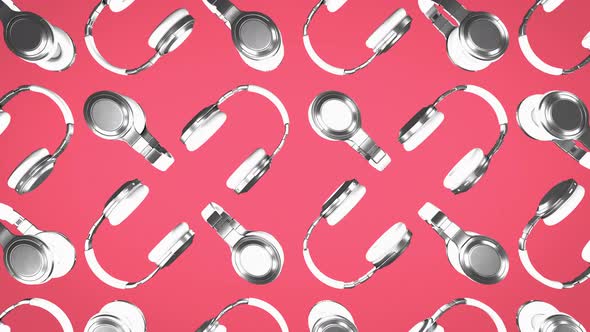 Animation Of Studio Music Headset Gadget Digital Model On Pink Background alt