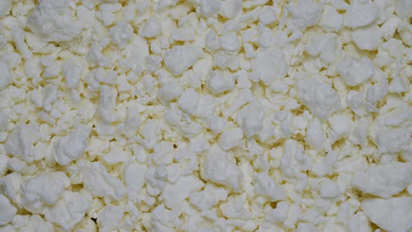 Cottage cheese as background, rotating on a table.