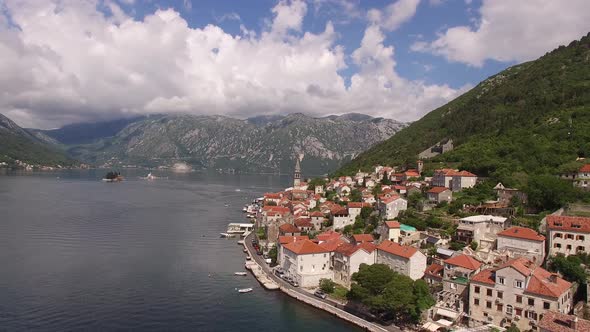Aerial View of the Coast of Perast and the Kotor Bay alt