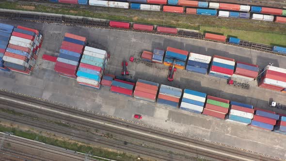 Moscow Russiajune 2020 Colorful Cargo Containers at the Railroad Aerial ...