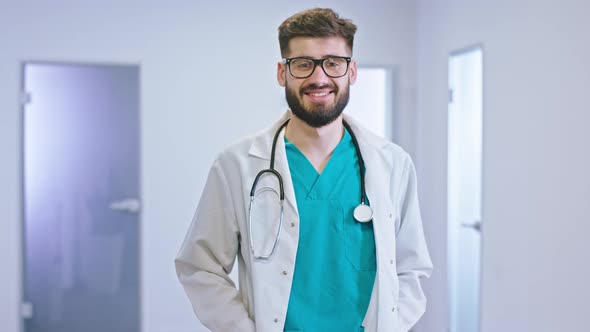 Portrait of a Young Man Doctor in the Hospital alt