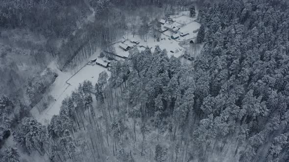 Winter Landscape of a Russian Village in the Forest