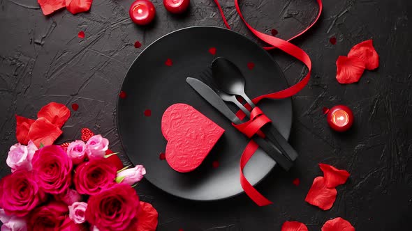Valentines Day, Table Setting and Romantic Dinner Concept. alt