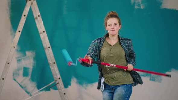 Excited and Happy Woman Dancing and Singing While alt