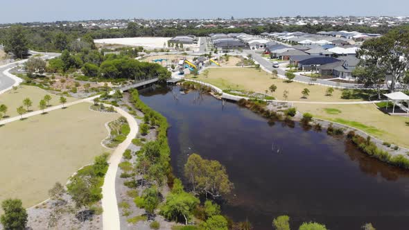 Aerial View of a Suburb Lake