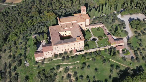 Aerial View of Saint Anna Monastery Camprena Toscana Italy alt
