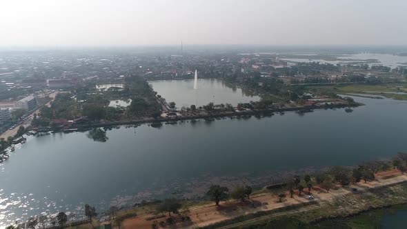 Aerial Footage of Sakonnakorn City View and Beautiful Nong Han Lake alt