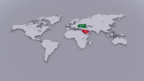 Saudi Arabia Flag On Extruded World Map alt