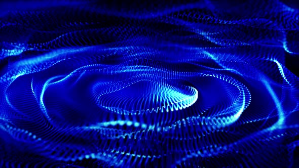 Lights effects with blurred blue neon light curved lines. 3d animation.