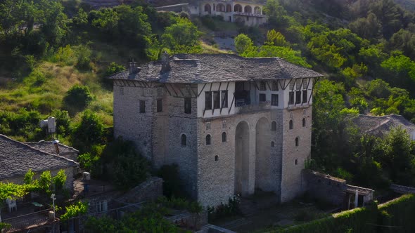 Aerial view of ancient stone architecture amidst beautiful landscape at Gjirokaster, The stone city. alt