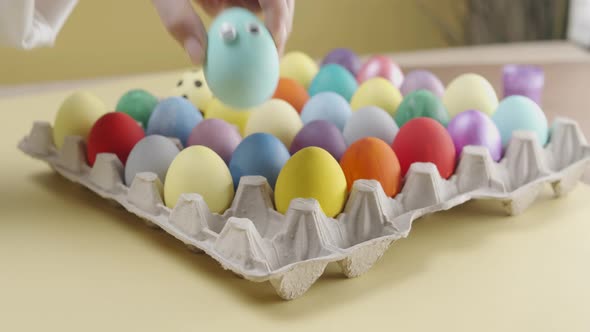 Painted Easter eggs in a basket