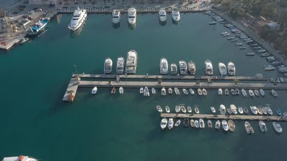 Marina where motor boats and yachts are moored