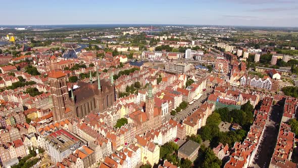 Aerial view of the old town of Gdansk, Poland alt