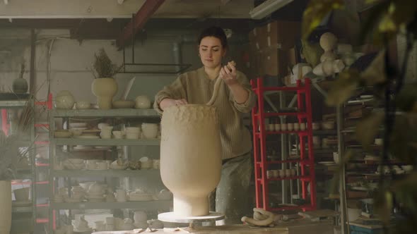 Woman Potter Is Creating Big Beautiful Vase