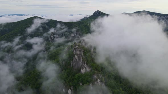 Aerial view of the Sulov rocks nature reserve in the village of Sulov in Slovakia alt