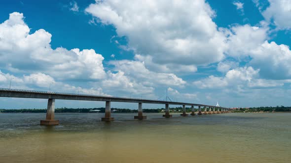 time lapse of The Second Thai–Lao Friendship Bridge in Mukdahan, Thailand alt