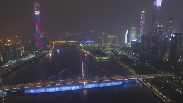 Liede Bridge and Guangzhou Cityscape at Night. Aerial View alt