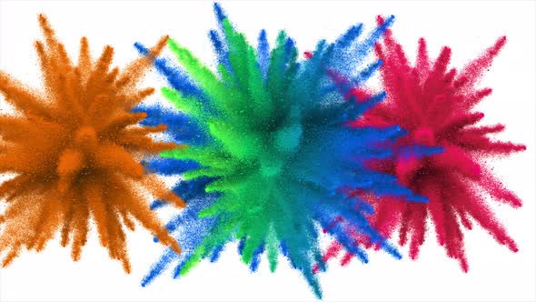 Colourful powder explosion with white background. Slow motion of colourful particles