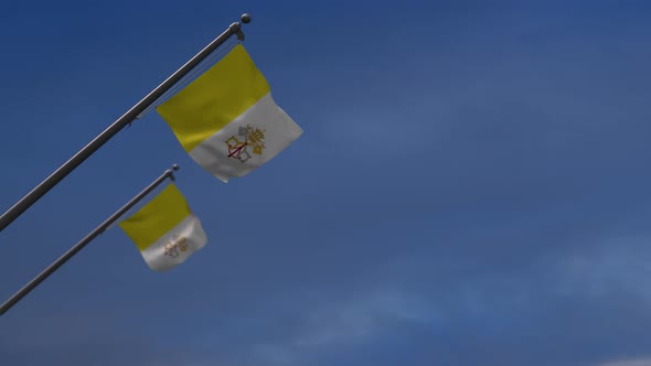 Vatican City  Flags In The Blue Sky - 4K