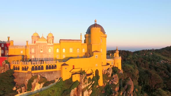 Aerial view of park and National palace of Pena, Portugal. alt