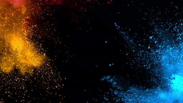 Super Slowmotion Shot of Color Powder Side Explosion Isolated on Black Background at 1000Fps alt
