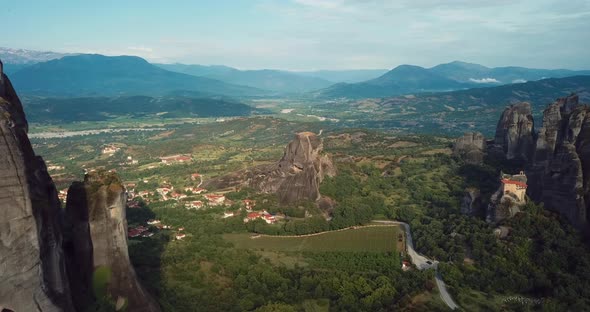 Aerial View Of The Mountains And Meteora Monasteries In Greece alt