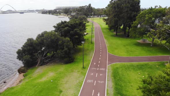Aerial View of a Bike Path by the River