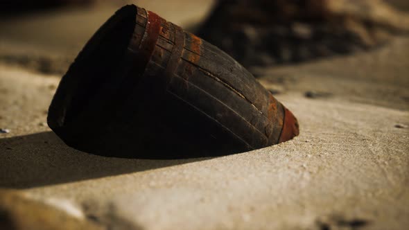 Old Wooden Barrel on the Beach alt