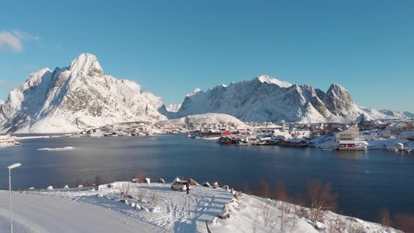 Bay of Reine in the Lofoten islands (Norway) Sunny day and blue sky.