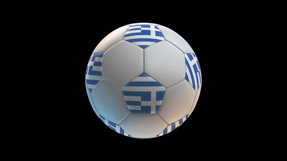 Soccer ball with flag Greece, on black background loop alpha