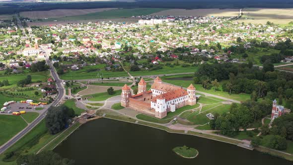 View From the Height of the Mir Castle in Belarus and the Park on a Summer Day