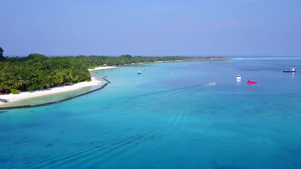 Aerial drone tourism of lagoon beach by blue ocean with sand background alt