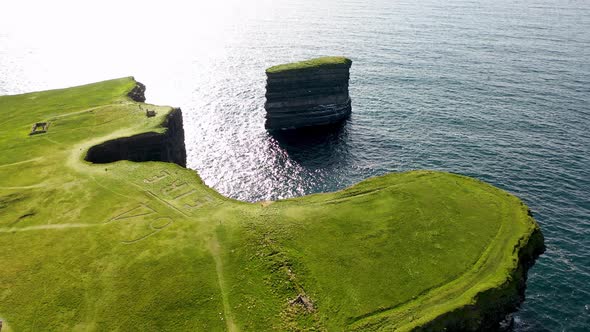 Aerial View of the Dun Briste Sea Stick at Downpatrick Head County Mayo  Republic of Ireland alt