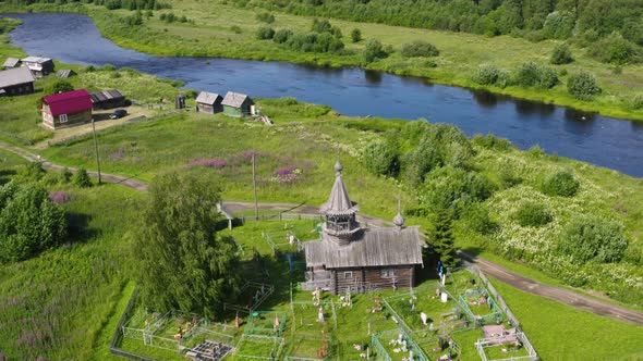 Aerial View of Old Wooden Church