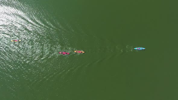 Aerial Top Down of Kayak Water Contest on Green River Reflecting Sun alt