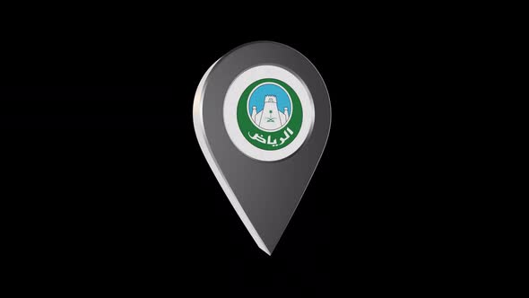3d Animation Map Navigation Pointer With Flag Of Riyadh (Saudi Arabia)with Alpha Channel - 2K alt