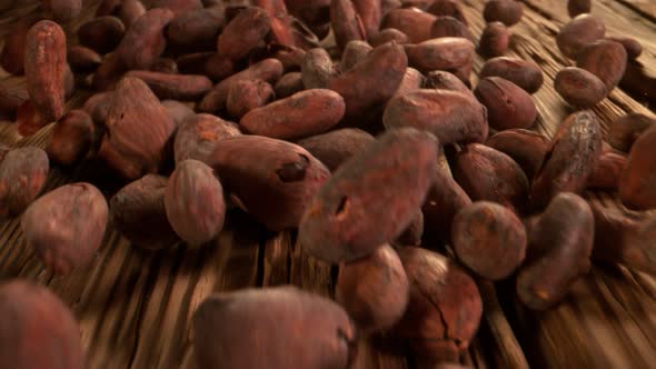Super Slow Motion Detail Shot of Chocolate Beans Rolling Towards at 1000Fps with Camera Motion alt