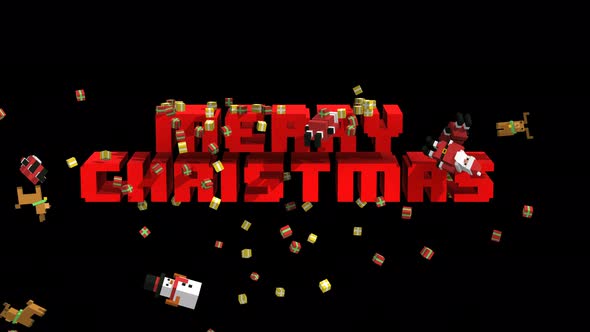 4K Geometric Christmas elements falling over Merry Christmas text