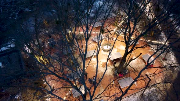 Aerial table tennis outdoor playground in evening