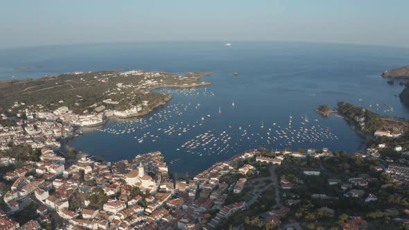 Drone Shot of Beautiful Bay and Old Town Cadaques alt