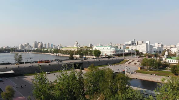 Russia Ekaterinburg May 2021 Downtown Panorama Aerial View of Russian City