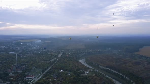 Ukraine October 3, 2020, Kamyanets Podolsk Balloon Festival, Morning Launch. Cloudiness