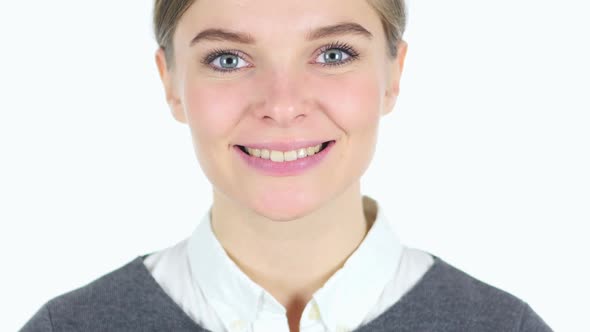 Smiling Girl Face White Background alt